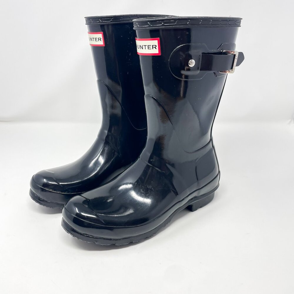 Hunter Black Gloss Rain Boots with Side Buckle